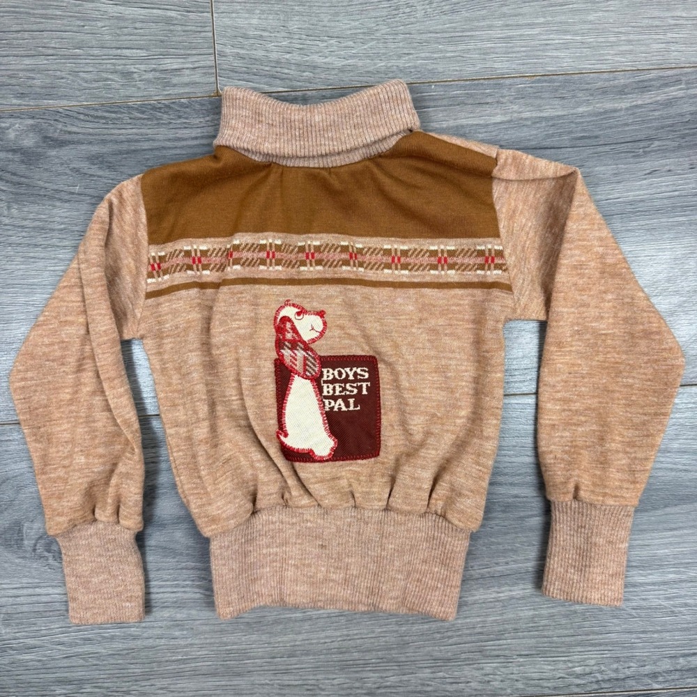 Vintage 70s Health-tex Toddler Sweater 4T Dog Graphic Boy's Best Pal Made in USA